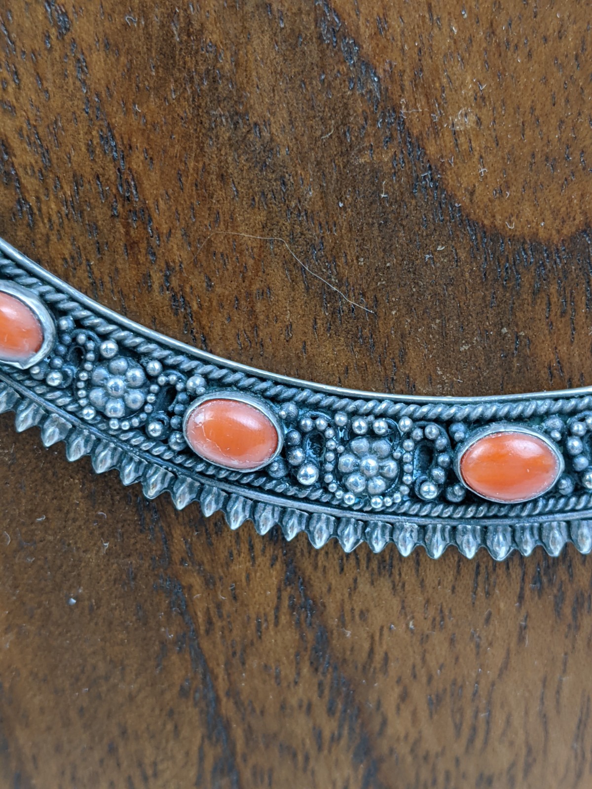 Sterling Silver Red Coral Statement Necklace Sign… - image 3