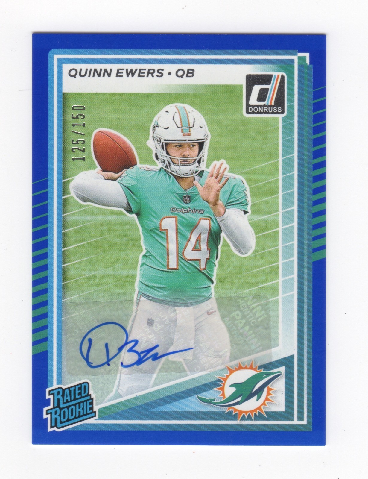 2025 Panini Donruss Football QUINN EWERS Blue Rated Rookie Auto 125/150 DOLPHINS