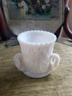 Vintage Marked Westmoreland  Swan In Bushes Milk Glass Toothpick Holder Cottage
