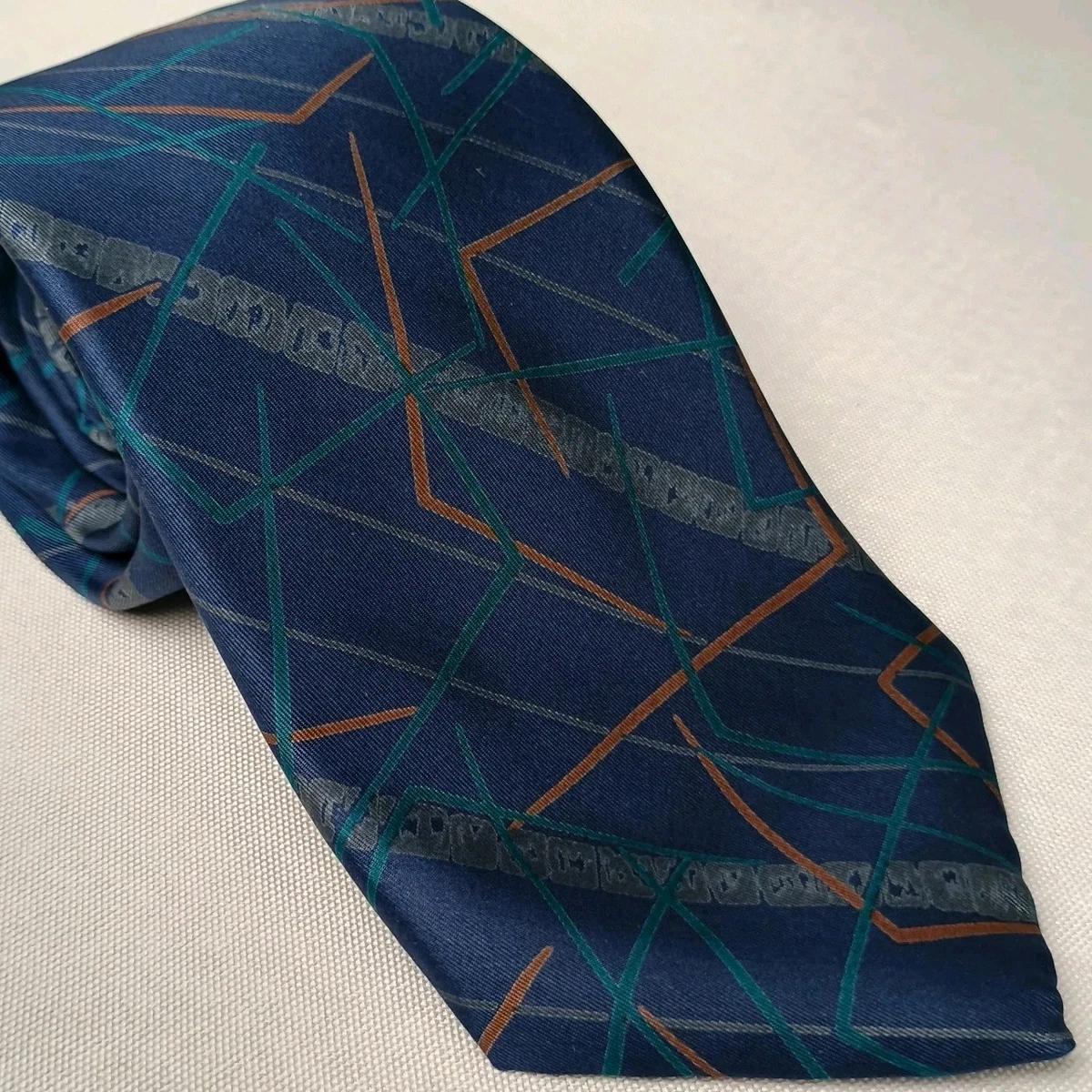 Cravate Homme Vintage Guy Laroche - 100% Soie - Motif Géométrique Années 70 - Occasion