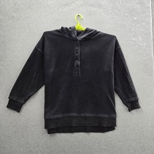 Aerie Women Hoodie L Black Snap Button Long Sleeve Oversized Ribbed Pullover