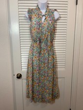 Banana Republic Floral Midi Dress XS Ruffle Sleeve Tie Neck Chiffon Lined
