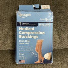 New Medical Compression Stockings, Thigh High Open Toe, 20-30 MmHg, Beige - 2XL