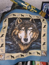 Vintage Wolf Wolves Wildlife Patterned Bandana Handkerchief Made In USA