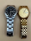 ⌚Lot of 2 Seiko Men’s Watches Day Date Stainless & Gold Tone – Needs Battery