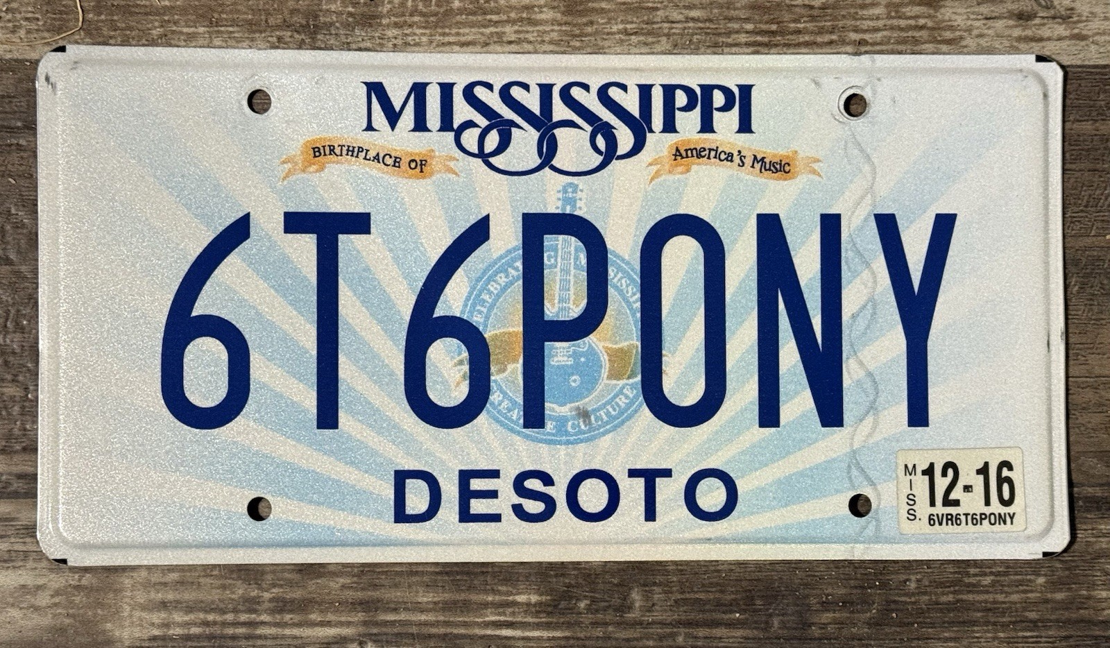 2016 Mississippi Vanity License Plate-“6T6PONY”-1966 Ford Mustang-Desoto CO