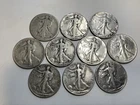Lot of 10 Old Circulated U.S Liberty Walking 90% Silver Half Dollar Coins
