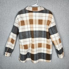 Cindy Bai Line Medium Tan And Gray Button Up Long Sleeve Fleece Jacket