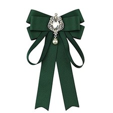 Bowknot Rhinestone Ribbon Bow Brooch Pre-Tied Bow tie for Women Neck Tie