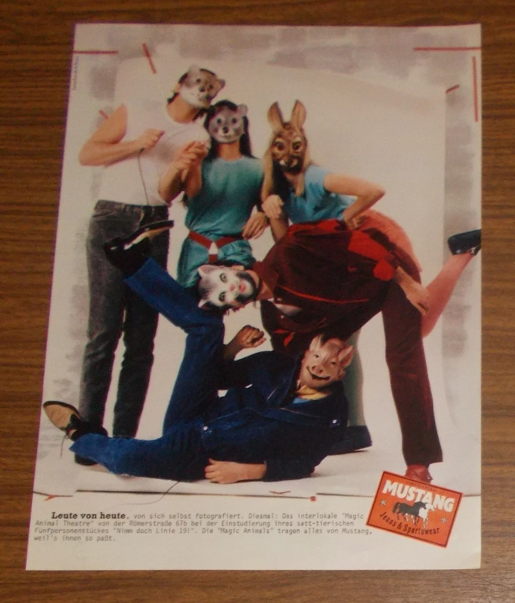 Seltene Werbung vintage MUSTANG Jeans Magic Animals Theatre - Tiermasken 1983