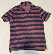 Adidas Golf Pink Blue Stripes All Over Print Polo Men  s Large Short Sleeve