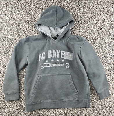 FC BAYERN MUNICH Cool Hooded Sweatshirt Hoodie Grey ''Rekordmeister'' Size M Boys