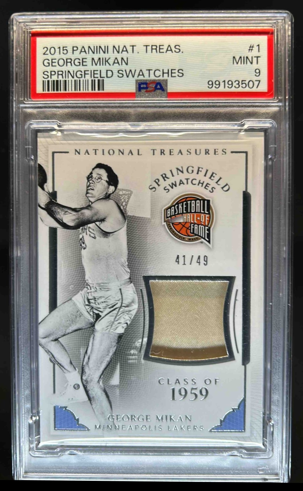 2015-16 National Treasures George Mikan Springfield Swatches Patch #41/49 PSA 9!