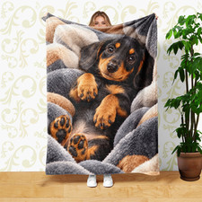 Black Tan Puppy Coral Fleece Blanket Plush Dog Lover Gift