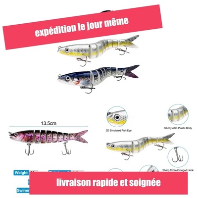 Leurres de pêche 3 pièces poisson nageur articulé brochet truite - Photo 1/4