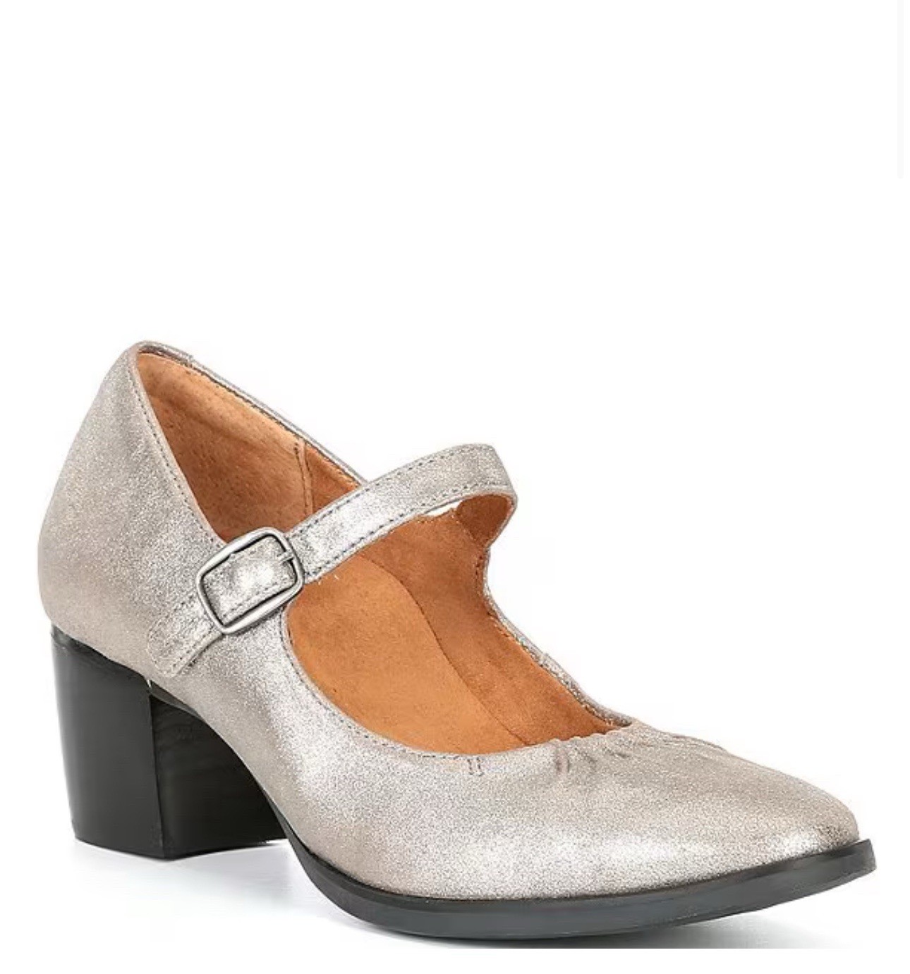 Aetrex Sara Mary Jane Strap Leather Pumps Shoes 42 10.5-11 Silver NEW