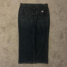 Carhartt Relaxed Fit Straight Denim Jeans Dark Blue 5-Pocket Logo Button