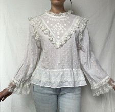 Ulla Johnson Cotton Victorian Blouse Ruffle Lace Cottagecore Romantic Boho Chic
