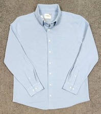 Men's Dress Shirt L Blue Long Sleeve Pique Knit Goodfellow Standard 48" Chest