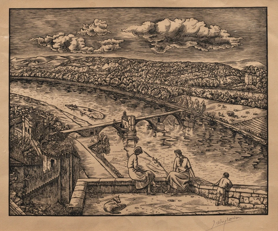 Gravure sur bois de Jean Angladon le pont Saint Bénezet Avignon 1942 - Photo 2/4