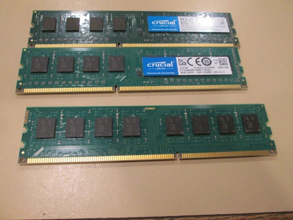 Crucial Micron 3X 8GB DDR3L-1600 UDIMM Desktop Memory RAM 24GB - Image 3 of 3
