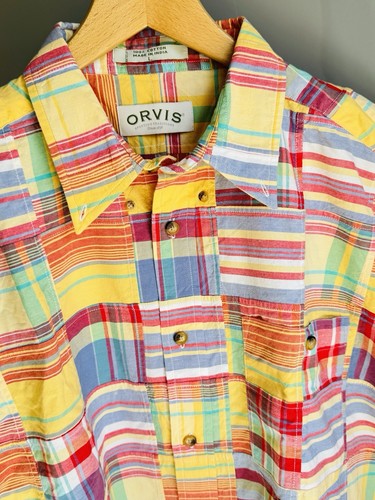 ORVIS Men Check Patch Work Short Sleeve Shirt L Large Multi Coloured Classic New - Picture 4 of 19