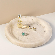 Italian round Travertine Tray, 8" Vanity Decorative Marble Tray for Countertop,