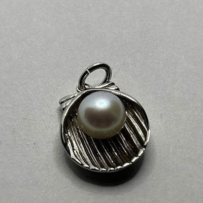 Neu Sterling Silber und Perle Muschel Muschel Charm 925