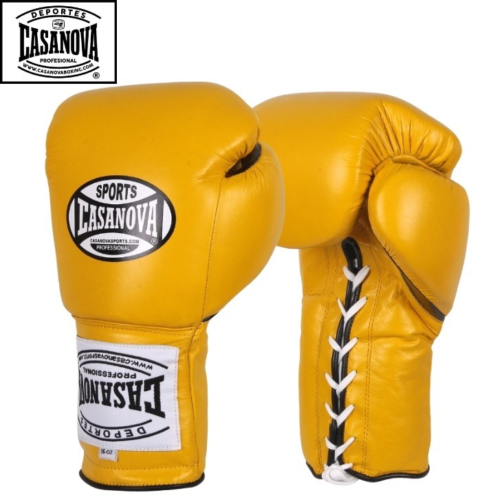 カサノヴァボクシンググローブ Casanova® Boxing Gloves - Leather Lace Up Gloves - Yellow - Lace