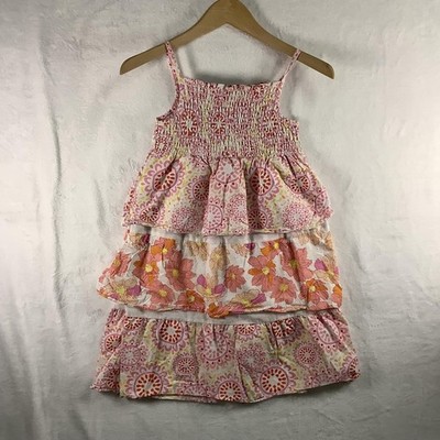 Penelope Mack Dress Girls 10 Pink Floral Tiered Sundress Smocked Summer