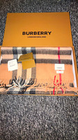 Burberry Cashmere Beige Nova Check Rectangle Scarf with Fringe and Logo