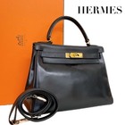 Hermes Vintage Kelly 28 Box Calf Leather Black Gold Hardware Classic Designer