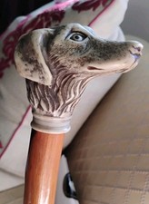 Vintage Cane Carved Celluloid Dog Setter Hound Head Knob Walking Stick