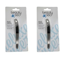  LOT OF 2 New Beauty 360 Salon Deluxe Curved Tweezers Slant Tip Stainless Steel