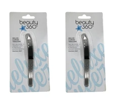 (LOT OF 2) New Beauty 360 Salon Deluxe Curved Tweezers Slant Tip Stainless Steel