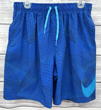 NIKE BIG SWOOSH MESH LINED SWIM TRUNKS Men's Size Large BLUE