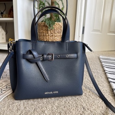 Michael Kors Emilia Small Pebbled Leather Satchel Bag Blue