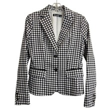 New York Company 7th Avenue Gingham Blazer Black White Size 0 Tailored Jacket