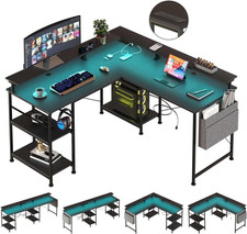 L Shaped Gaming Desk with LED Lights, 55 Inch Computer Desk Ith Power Outlet, US