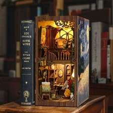 DIY Book Nook Kit Starry Night Miniature Library LED Wooden 3D Puzzle Bookshelf