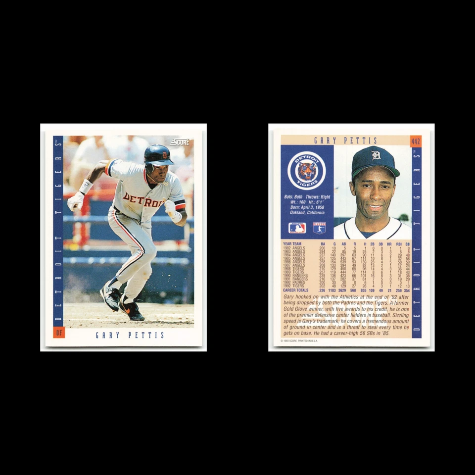 Gary Pettis #442 1993 Score Detroit Tigers Baseball Card MLB NM - Image 3 of 3