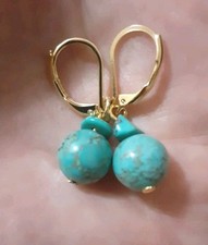 Genuine Turquoise Bead Dangle Earrings 10mm 1.5 Inch