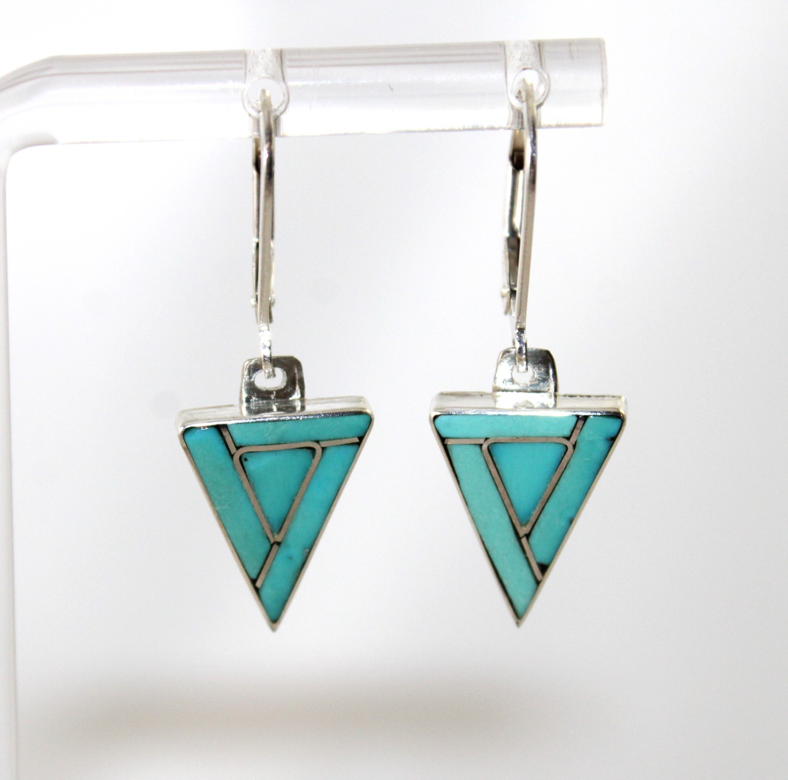 Sterling Silver Turquoise Inlay Triangular Shaped… - image 5