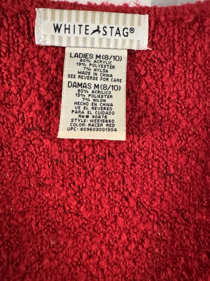 Suéter aconchegante vintage branco veado M vermelho manga longa gola V férias de Natal - Imagem 3 de 3