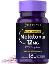 Carlyle Melatonin 12 mg Fast Dissolve 180 Tablets Nighttime Sleep Aid
