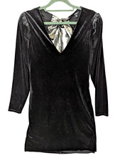 Express size M Black Velvet Dress Long Sleeve Deep V Neck Tie Back Cocktail Sexy