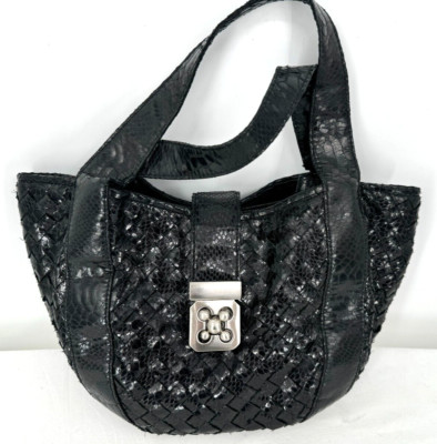 90s Sondra Roberts Sqaured Black Vegan Woven Quilted Leather Shoulder Bag Purse