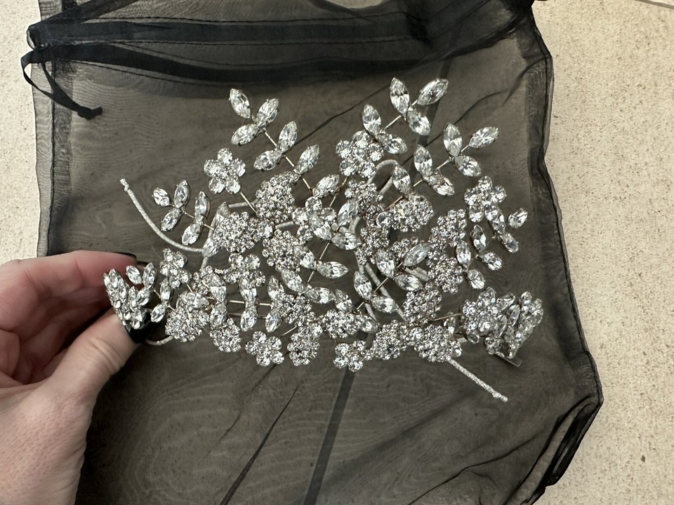 Jennifer Behr Silver Crystal Zonya Tiara Wedding Bridal Hair