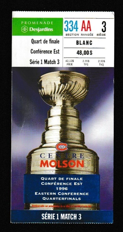 Apr. 28, 1996 Montreal Canadiens v New York Rangers Stanley Cup PO Ticket Stub