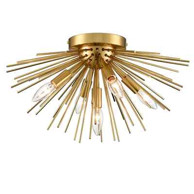 Mid-Century Sputnik Flush Mount Ceiling lamp 5 Light Brass sea urchin chandelier